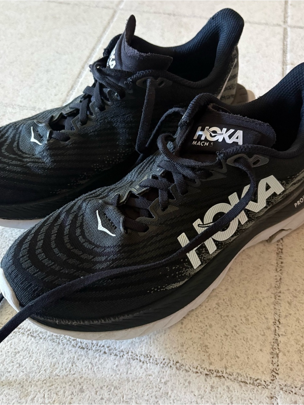 Hoka Women's Black and White Mach 5 Running Shoes